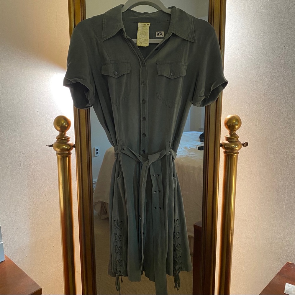 Army Green Silk Shirt Dress